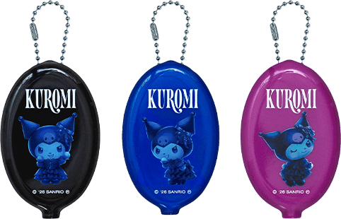 Rubber coin case featuring an illustration of Kuromi (Black, blue, Pink)