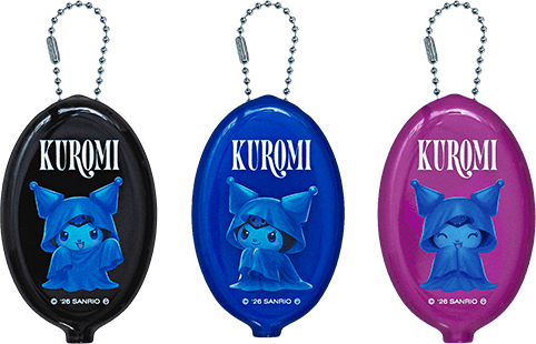 Rubber coin case featuring an illustration of Kuromi dressed as a ghost (Black, blue, Pink)